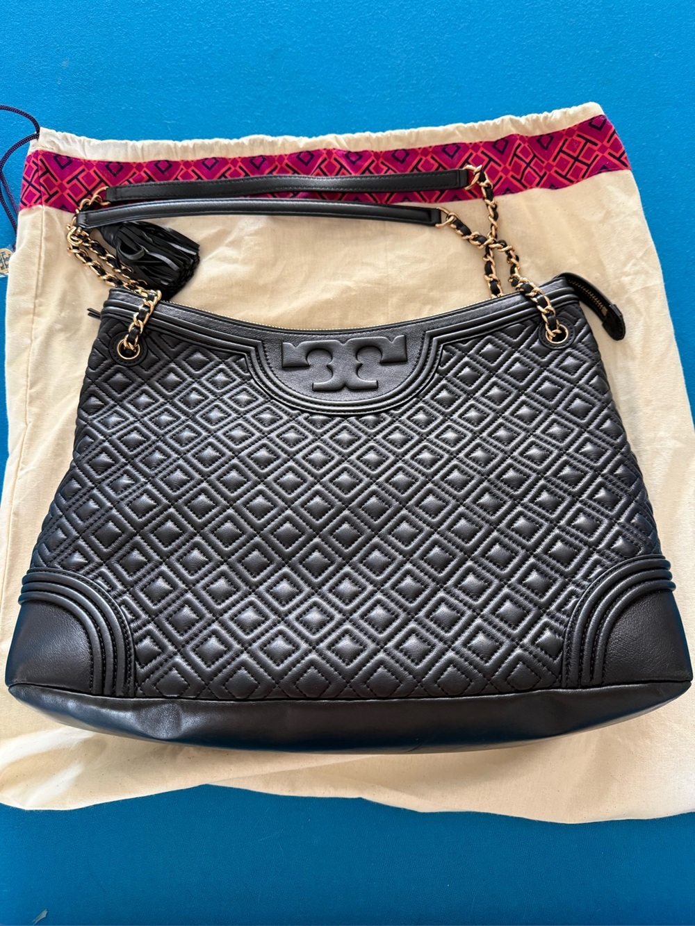 Tory Burch Fleming Black Quilted Leather